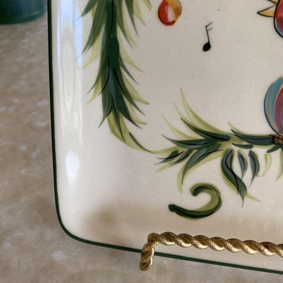 GAIL PITTMAN CHRISTMAS TRIMMINGS SQUARE SALAD PLATE - Four Calling Birds - Picture 7 of 8